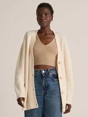 Quince Cashmere Oversized Boyfriend Cardigan Ivory Small NWT (see notes)